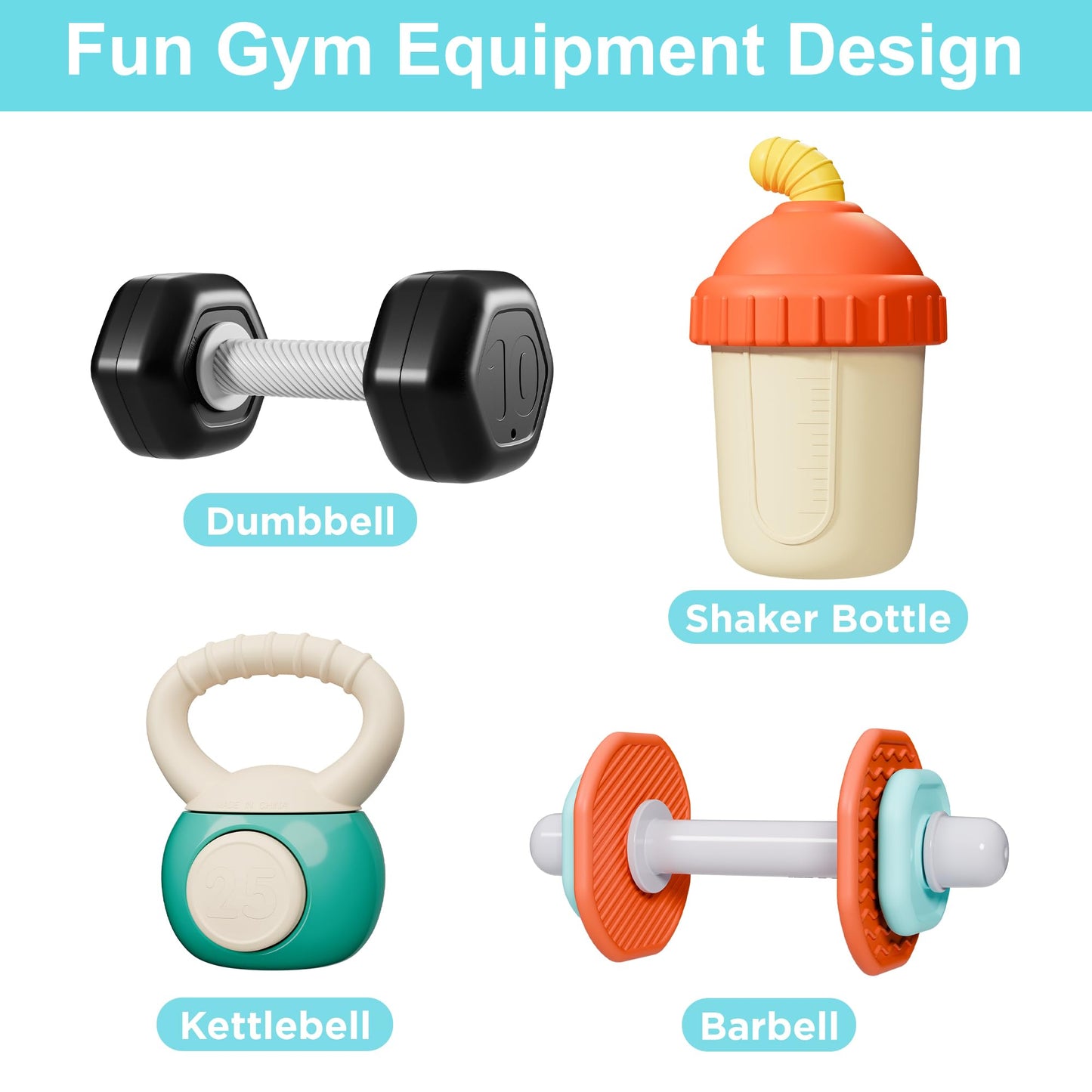 iPlay, iLearn Baby First Gym Rattle Set - 4PCS Infant Dumbbell Teething Toys for 3-12 Months, Multicolor, Perfect Newborn Gift