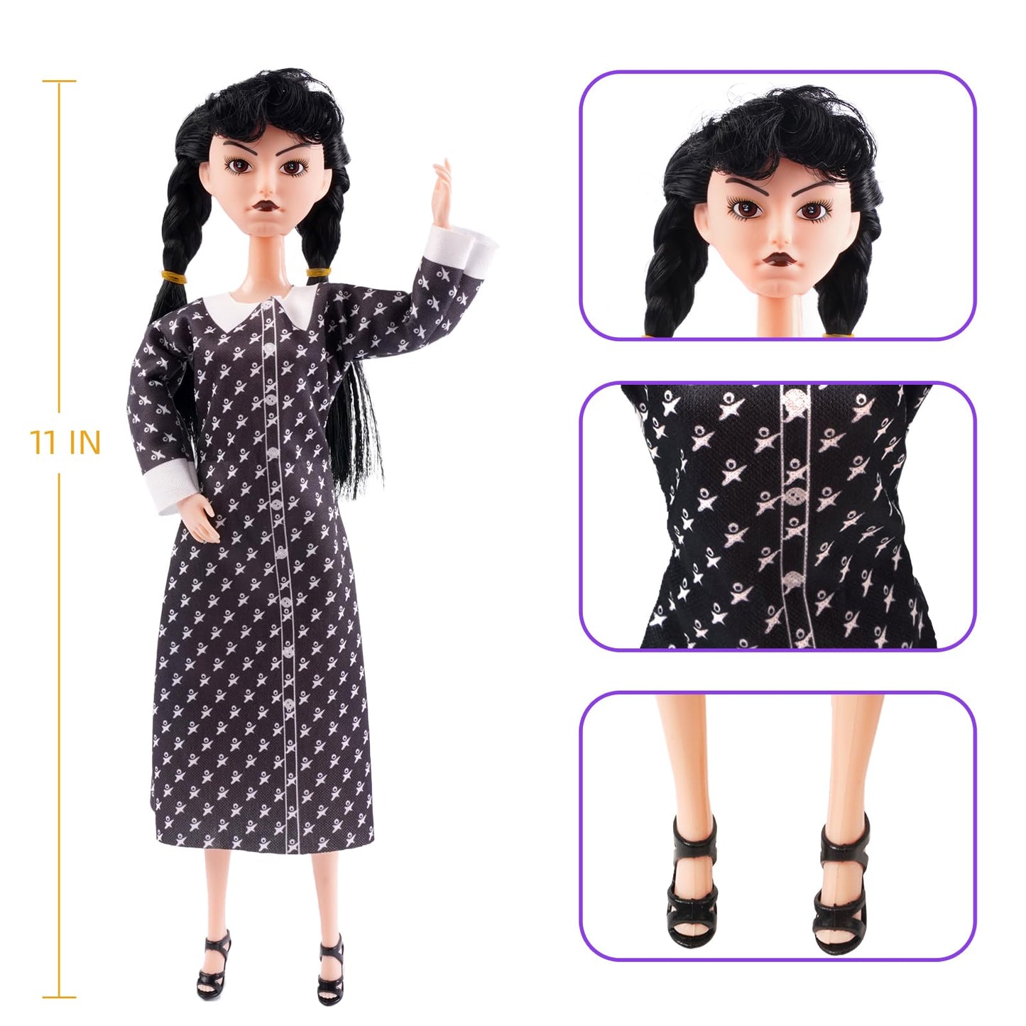 Ttsuimiless 11.5 Inch Girls Dolls, Toys Long Sleeve Dots Black Hair & Black Shoe, Birthday For Girls Fans Kids