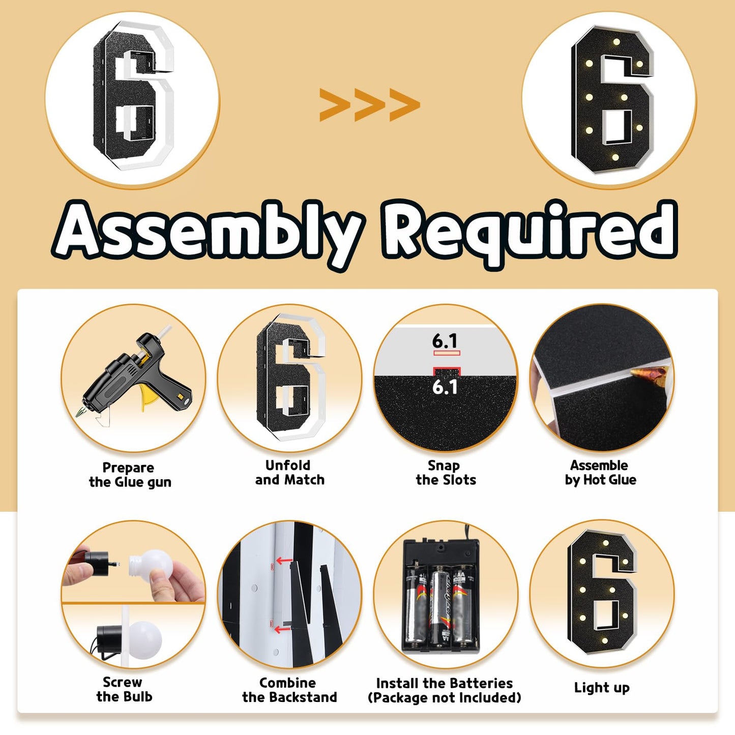 Imprsv Marquee Numbers Black 3Ft: Black Party Decor - Light Up Number 6 Large 3 Feet Tall - Birthday Decorations For Him Her 6Th