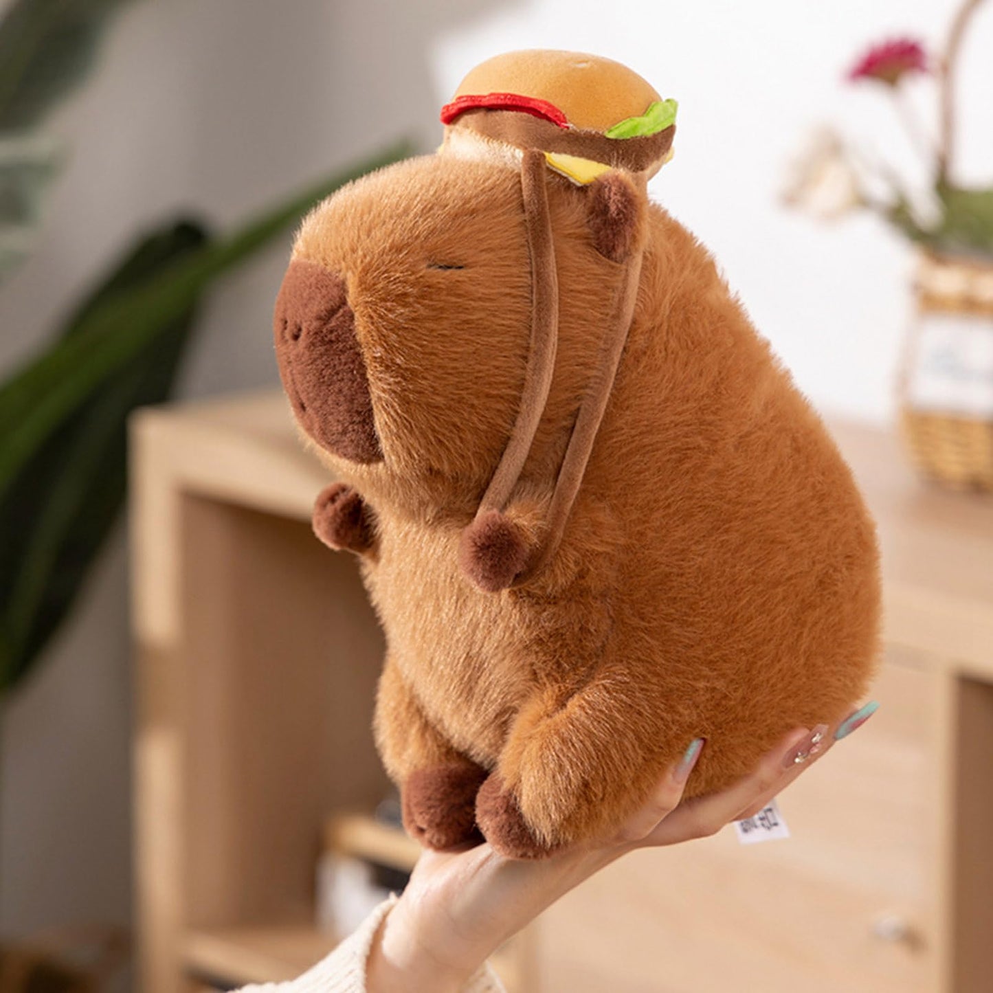 Soft Capybara Stuffed Animals Capybara Plush Toys Plushies with Hamburger Backpack Cuddly Rodents Doll Gift for Kids and Lovers