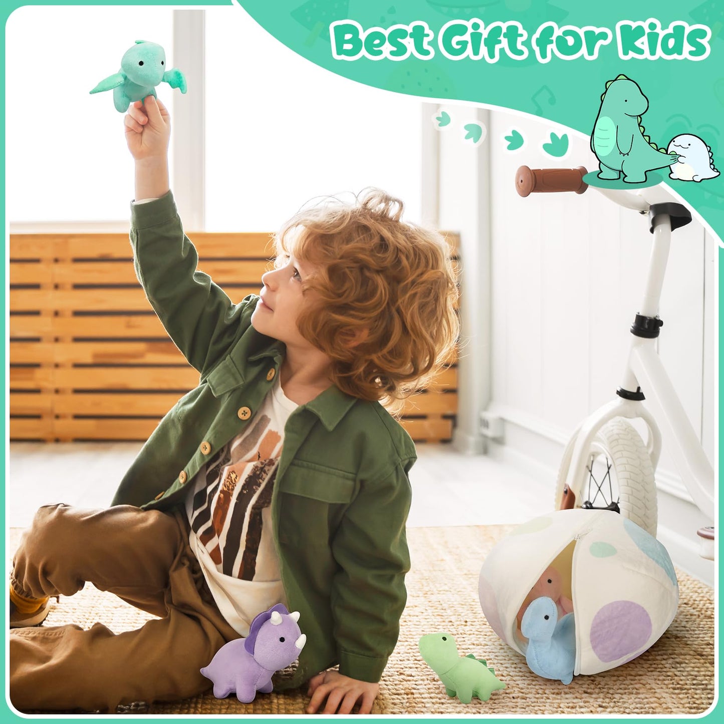 KOPHINYE Plush Dinosaur Stuffed Animals, 5 PCS Dino Plush Toys and Egg Bag Set, Cute Small Dinosaur Plushie Toy for Kids Toddler