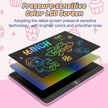 Electight 16 LCD Writing Tablet for Kids - Colorful Doodle Board, Eye Protection, Birthday Gift for 3-8 Years Old (Pink)