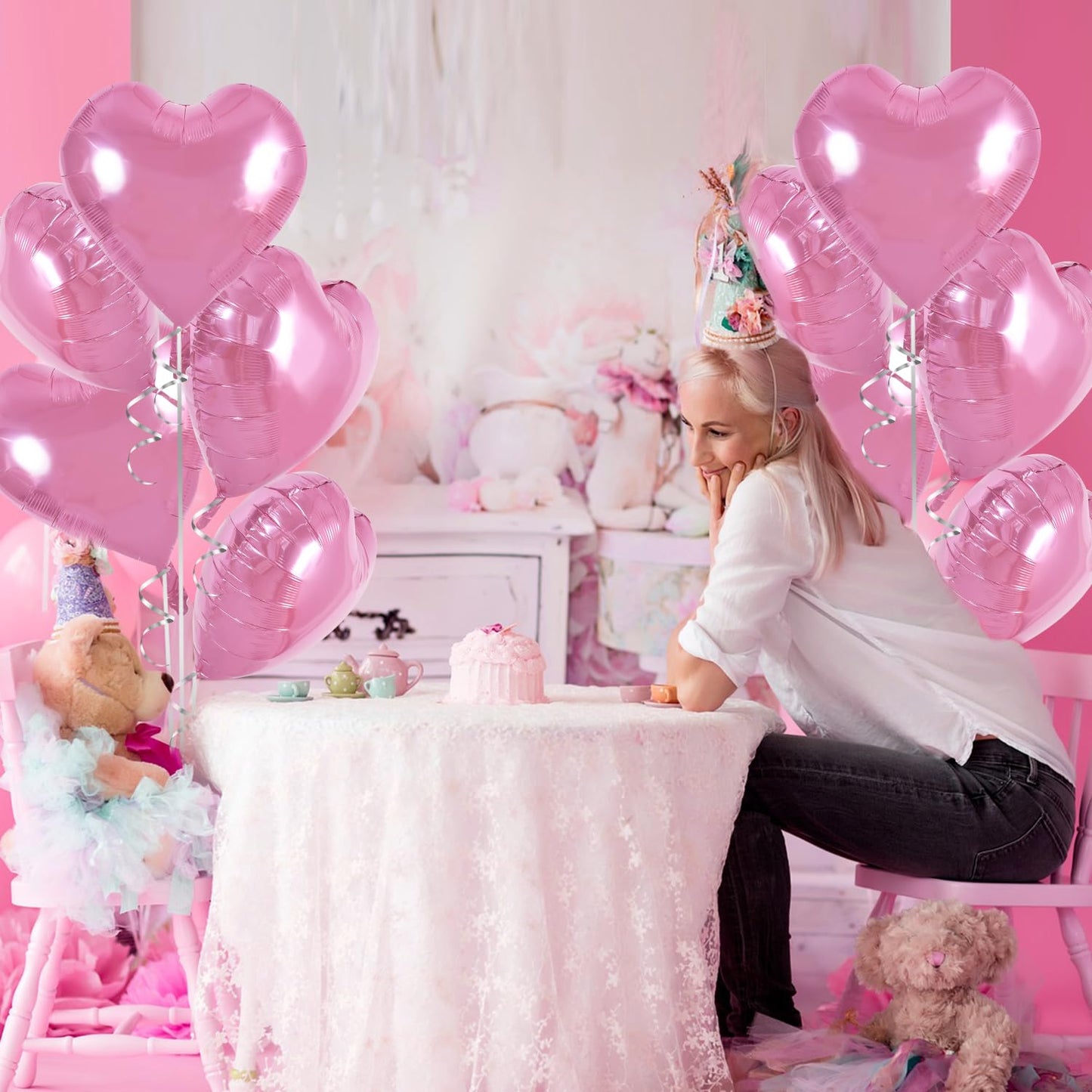 TONIFUL Pink Heart Foil Balloons - 30pcs 18 Inch Light Pink Mylar for Birthday, Valentine's Day, Bridal Shower, Party Supplies