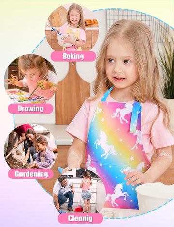 Wernnsai 2 Pack Kids Aprons - Kids Art Aprons For Girls Waterproof Toddler Chef Aprons For Cooking Baking Painting Gardening Apron For Kids With Pocket Kitchen Classroom Art Smocks 6-10 Years
