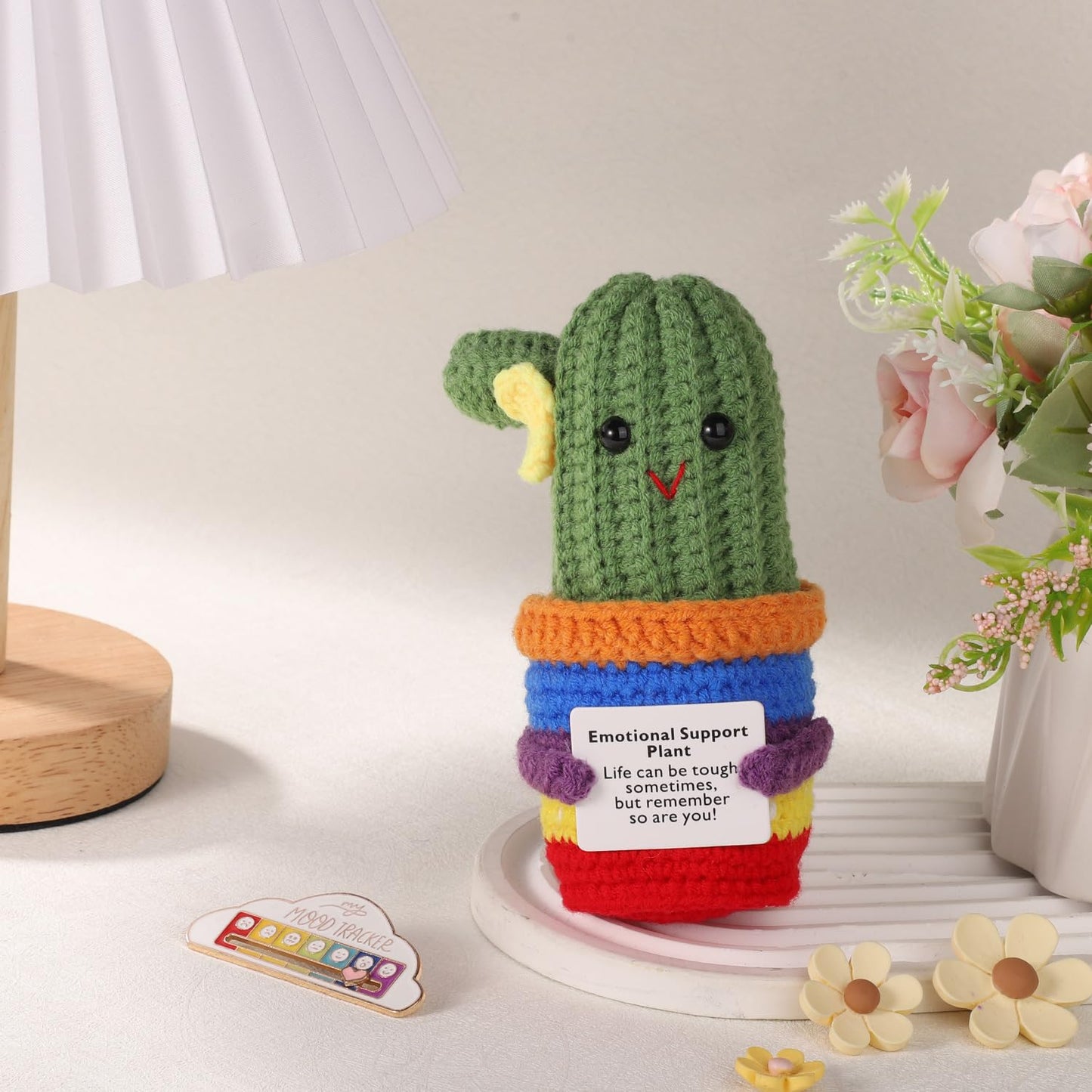 Lasuroa Funny Positive Cactus, 5.1 Inch Emotional Support Plush Crochet Potato Plant Knitted Doll Toy With Encouragement Card Wool Gift Decoration For Party, Birthdays, Mexican Cinco De Mayo Fiesta