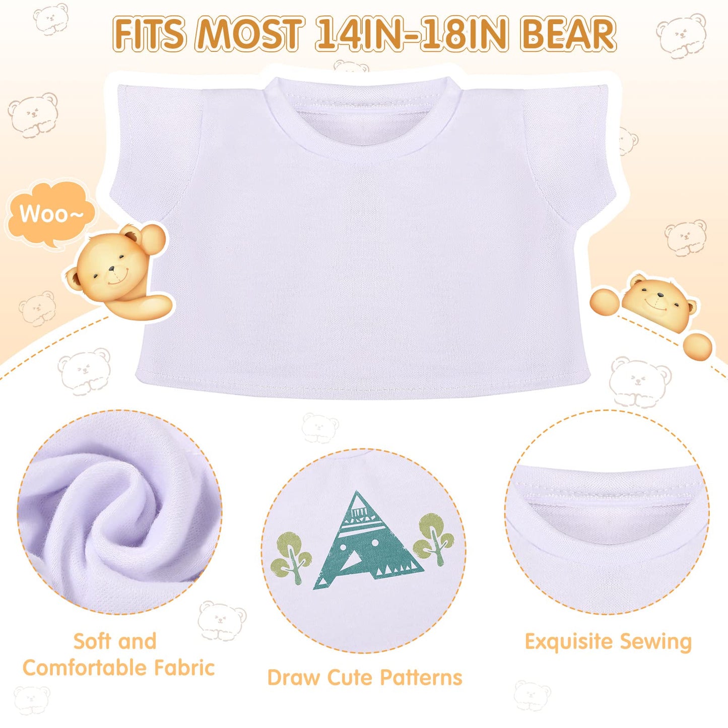 Skylety 12 Pcs Diy Bear Shirts White Plush Bear Clothes Basic Tee Shirt Classic White Toy Clothes Crew Neck Stuffed Animal Fit 14-18 Inches Stuffed Dolls Gifts