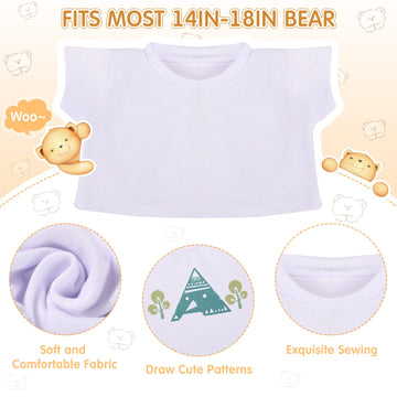 Skylety 12 Pcs Diy Bear Shirts White Plush Bear Clothes Basic Tee Shirt Classic White Toy Clothes Crew Neck Stuffed Animal Fit 14-18 Inches Stuffed Dolls Gifts