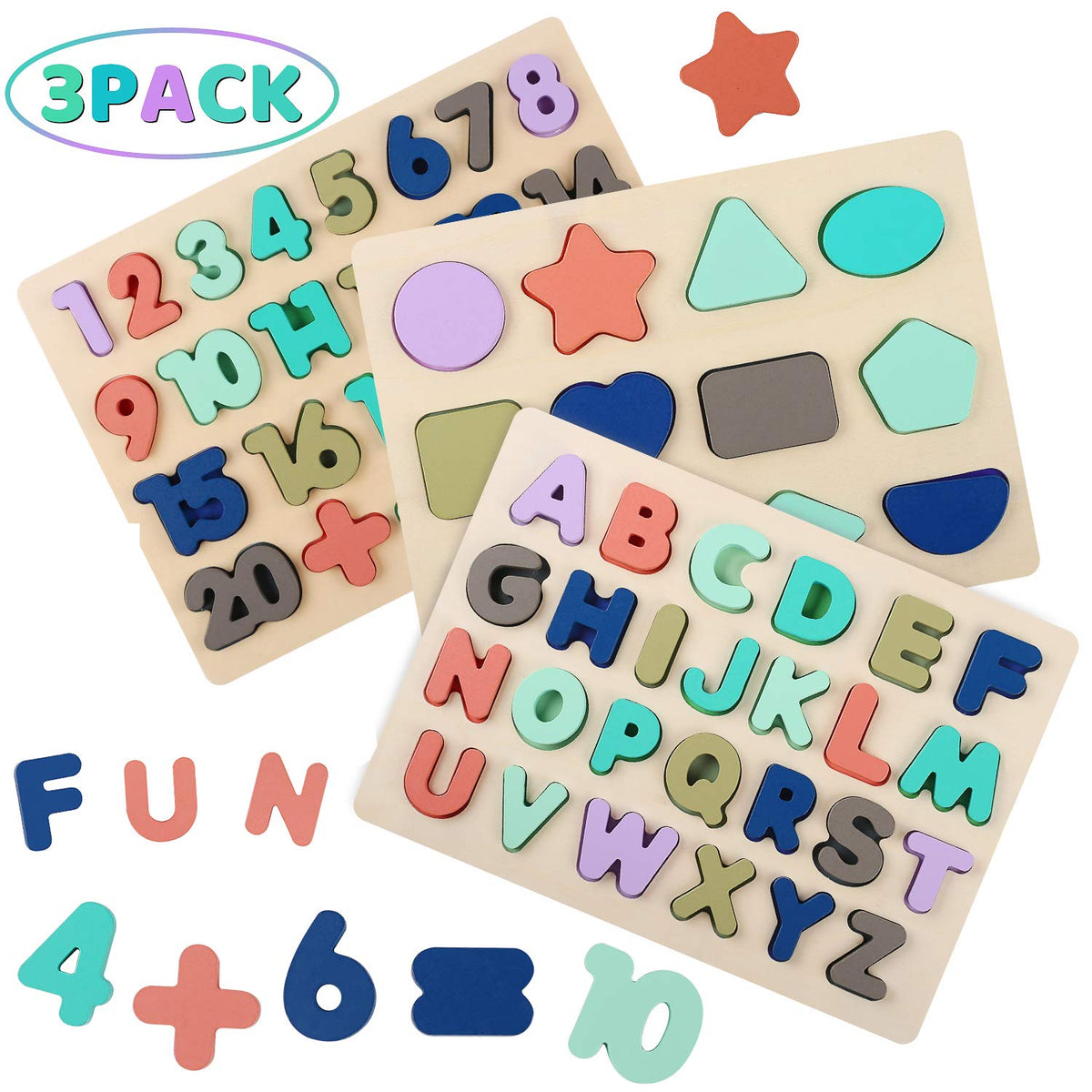 Wooden Alphabet Number Shape Learning Montessori Puzzle