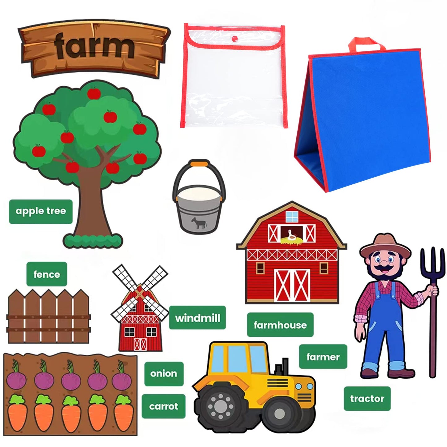 Twohomc Foldable Felt Board For Toddlers, Flannel Board Stories For Preschool, Farm Animal Story Learning Double-Side Stand Felt