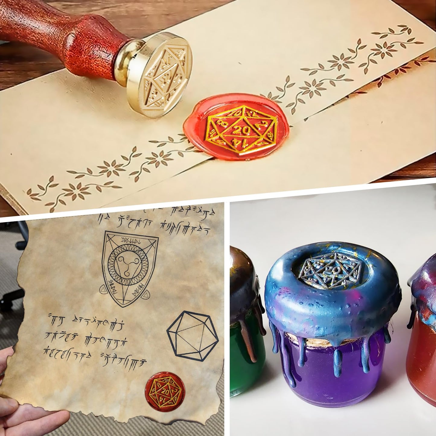 Dnd Wax Seal Stamp, Fantasy D20 Dice Wax Seal Kit, Ideal Gifts For Dungeons And Dragons/D&D Adventure Cards Envelopes, Gift Pack