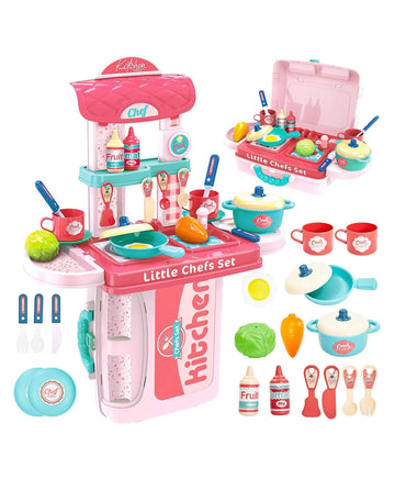 OPINA Plastic 3 in 1 Portable Pretend Food Party Role Cooking Kitchen Play Set Toy for Boys and Girls Multicolor