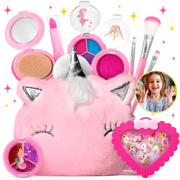 ULOVEME Kids Makeup Sets for Girls 5-8 - Real, Non Toxic, Washable Make Up Toy - Umicorn Toys Gift for Girls Birthday (Pink Umic