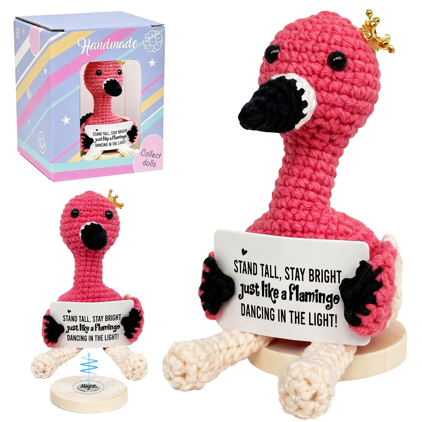 homyfort Positive Crochet Flamingo, for Mom, Emotional Support Animal for Friends, Birthday Gift for Boyfriend,Girlfriend,Wife,H