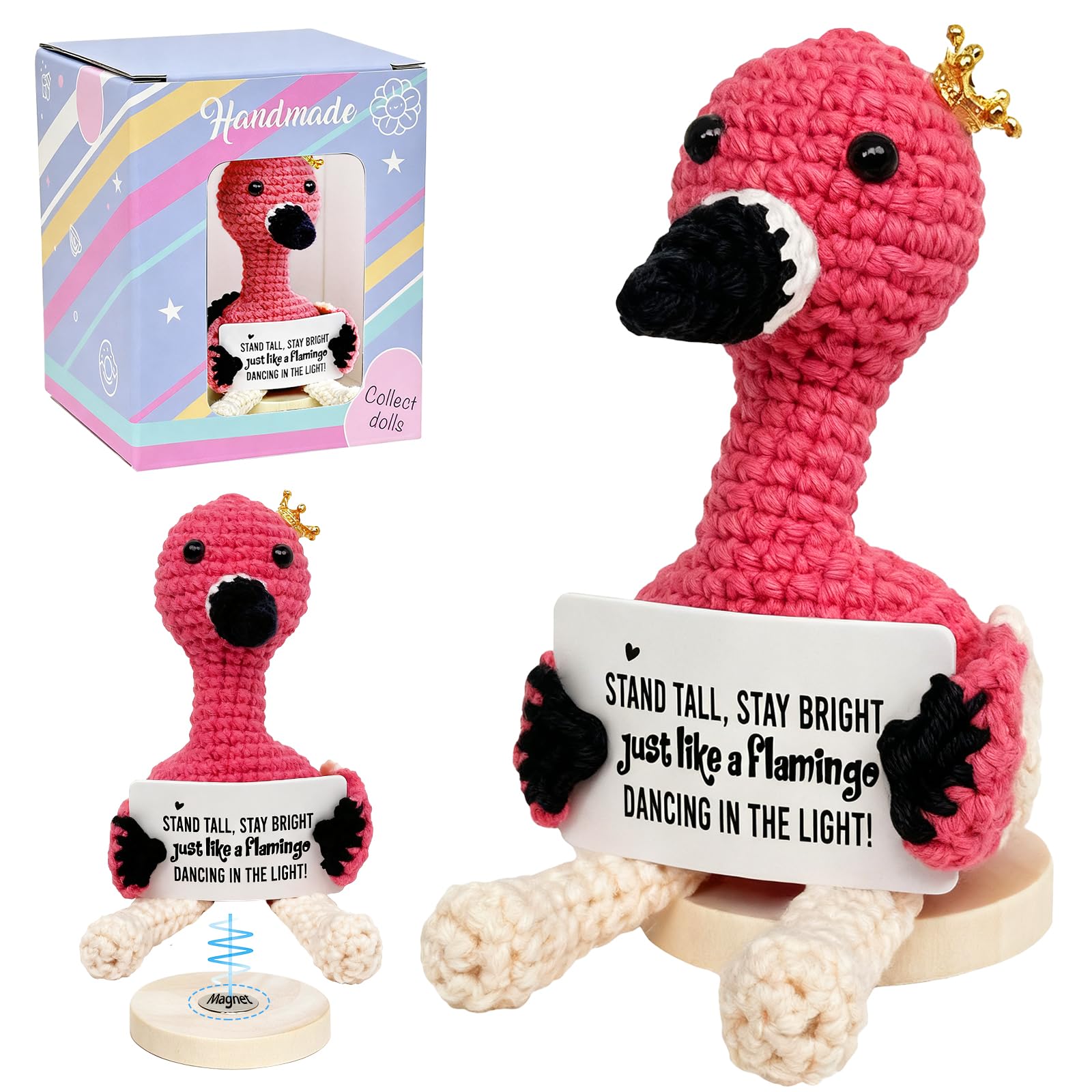 homyfort Positive Crochet Flamingo, for Mom, Emotional Support Animal for Friends, Birthday Gift for Boyfriend,Girlfriend,Wife,H