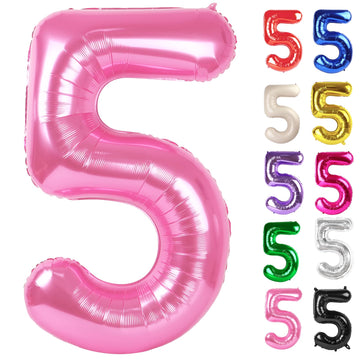 Pink Number 5 Balloon 40 Inch, 5 Balloon Number, 5Th Birthday Decorations, Pink Party Supplies For Boys Girls