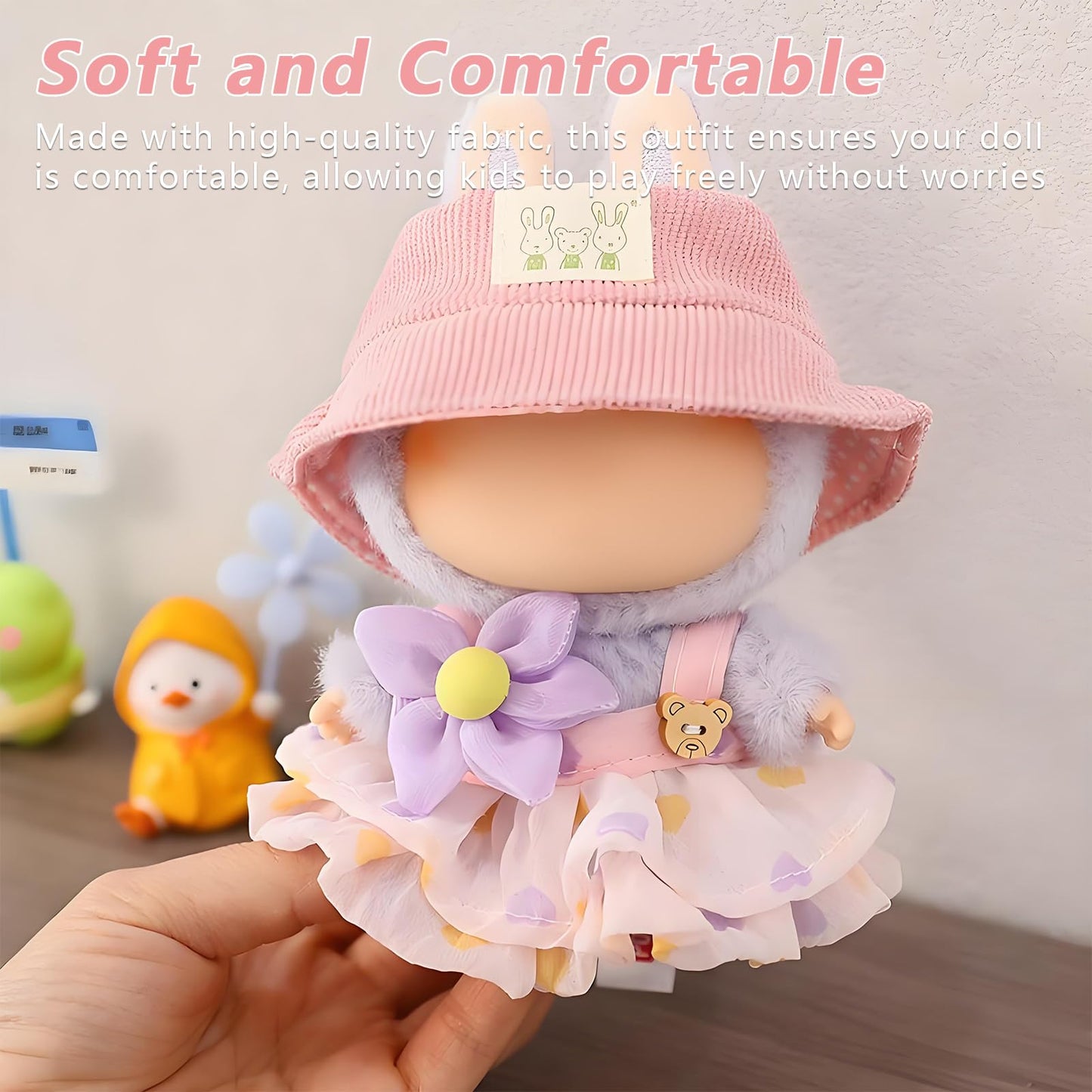 Satakara Doll Clothes Set for 17cm Dolls (6.7 inch) - Kawaii Purple Flower Outfit with Matching Hat  Party Clothing Accessories (STK03)