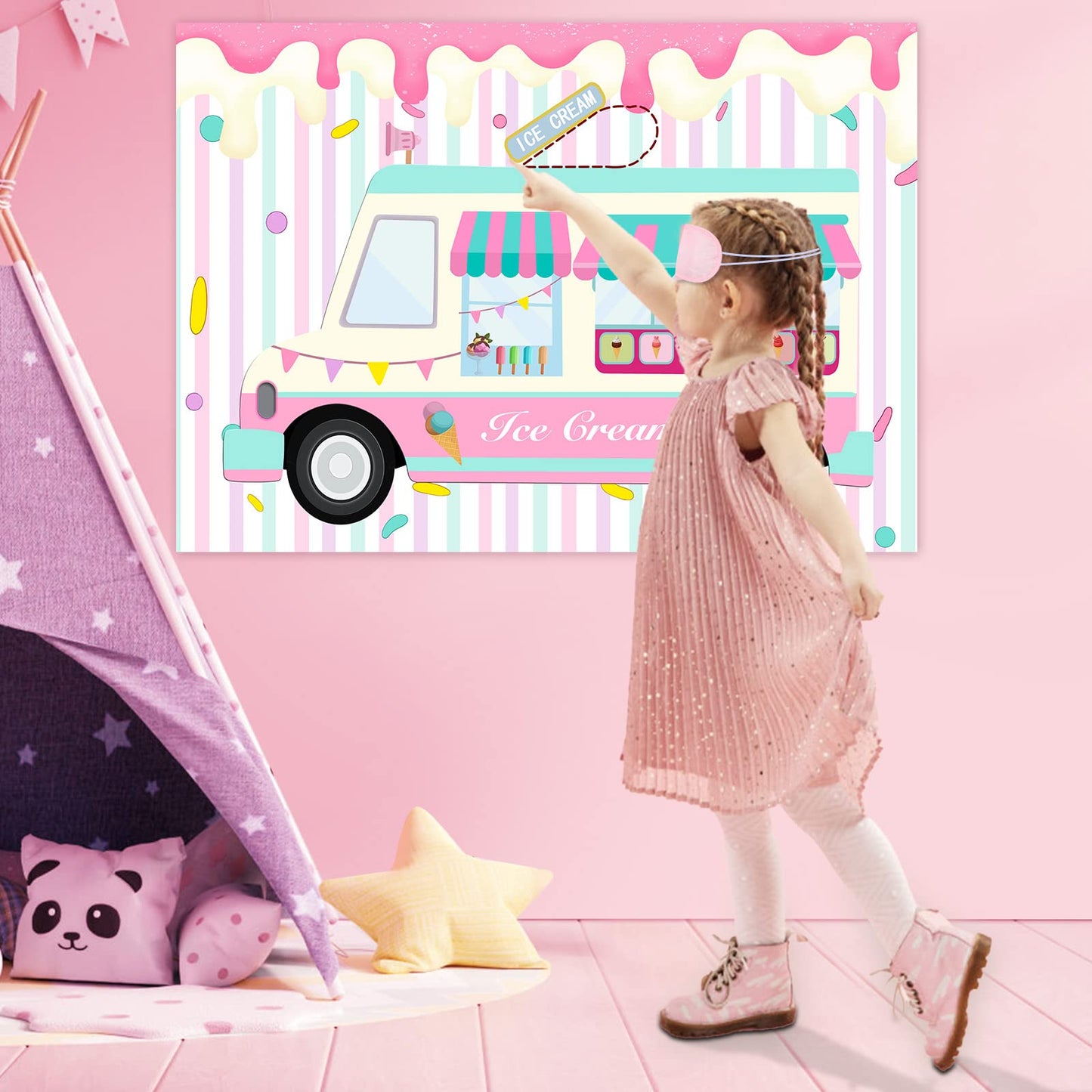 Joarhonal Pin The Ice Cream On The Ice Cream Truck Shop - Ice Cream Party Games For Kids Girls 20'' X 28'' Ice Cream Game Poster