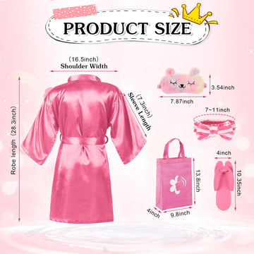 Shihanee 30 Pcs Spa Party Supplies For Girls, 6 Satin Robe 6 Kids Slippers Sleepover Birthday Spa Party Favors (5 Rose Red, 1 Pi
