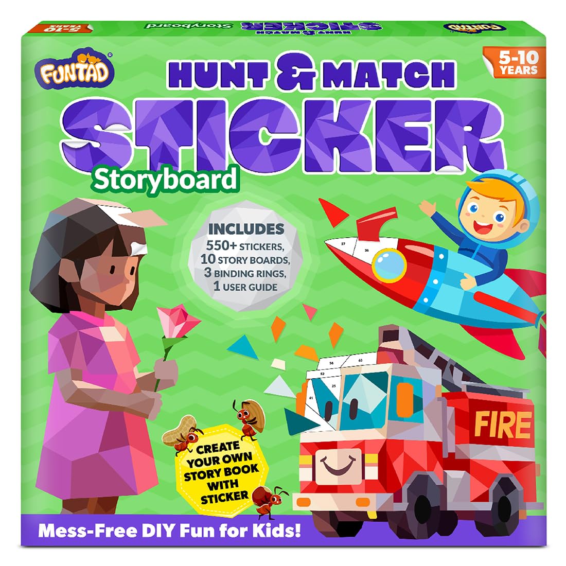Funtad Stickers MessFree Diy Art Activity & Story For Kids  Hunt & Match |550+ Stickers Number Matching StoryBased Learning T