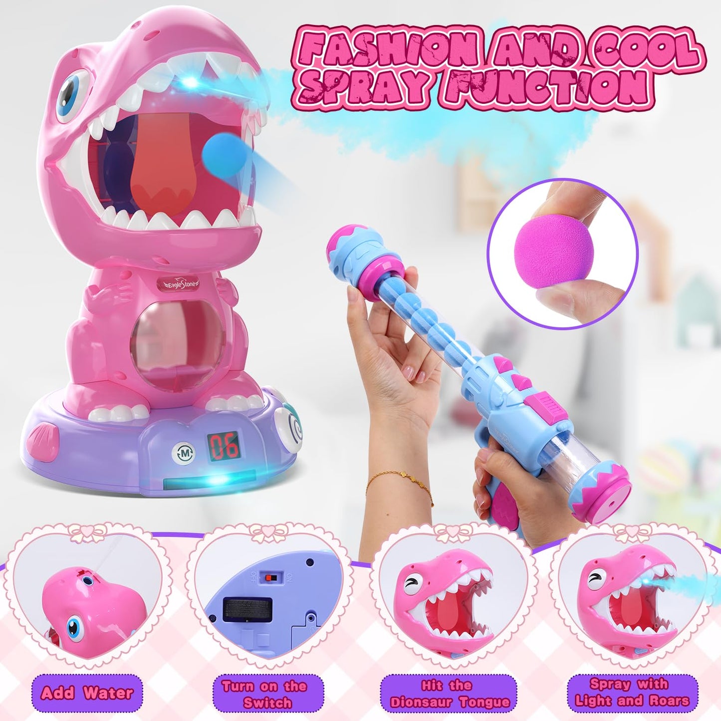 Eaglestone Remote Control Dinosaur Shooting Toys For Boys &Girls, Electronic Moveable Shoot Game With Spay, Auto Scoring, Light & Sounds,Party Favors, Carnival Games,Toys For Kids 3 4 5 6 7 8 Year Old