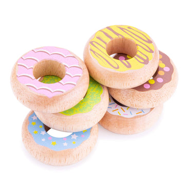 New Classic Toys 10629 Wooden Pretend Play Kids Donuts Set Cooking Simulation Educational Color Perception Toy for Preschool Age