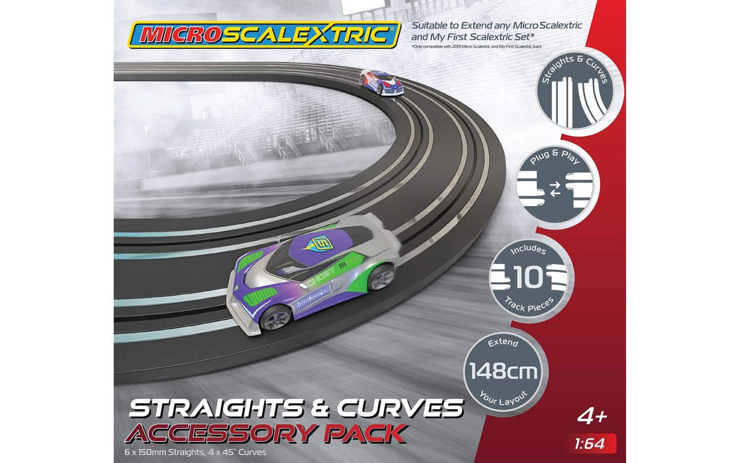 Micro Scalextric 1:64 Slot Car Track Extension Pack G8045 - 1.48m Plastic Straights & Curves