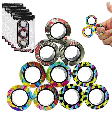12Pcs Magnetic Rings Fidget Toys Spinner Set Easter Basket Stuffers,Finger Magnet Rings Endless Hours Of Fun Adhd Stress Relief Fidget Spinner For Relieve Anxiety Birthday For Adults Teens Kids