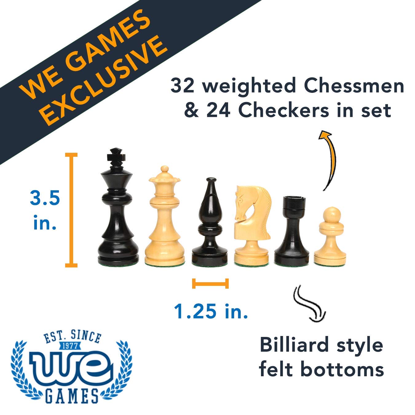 We Games Russian Style Chess & Checkers Game Set Weighted Chessmen & Wood Board - 15 In.