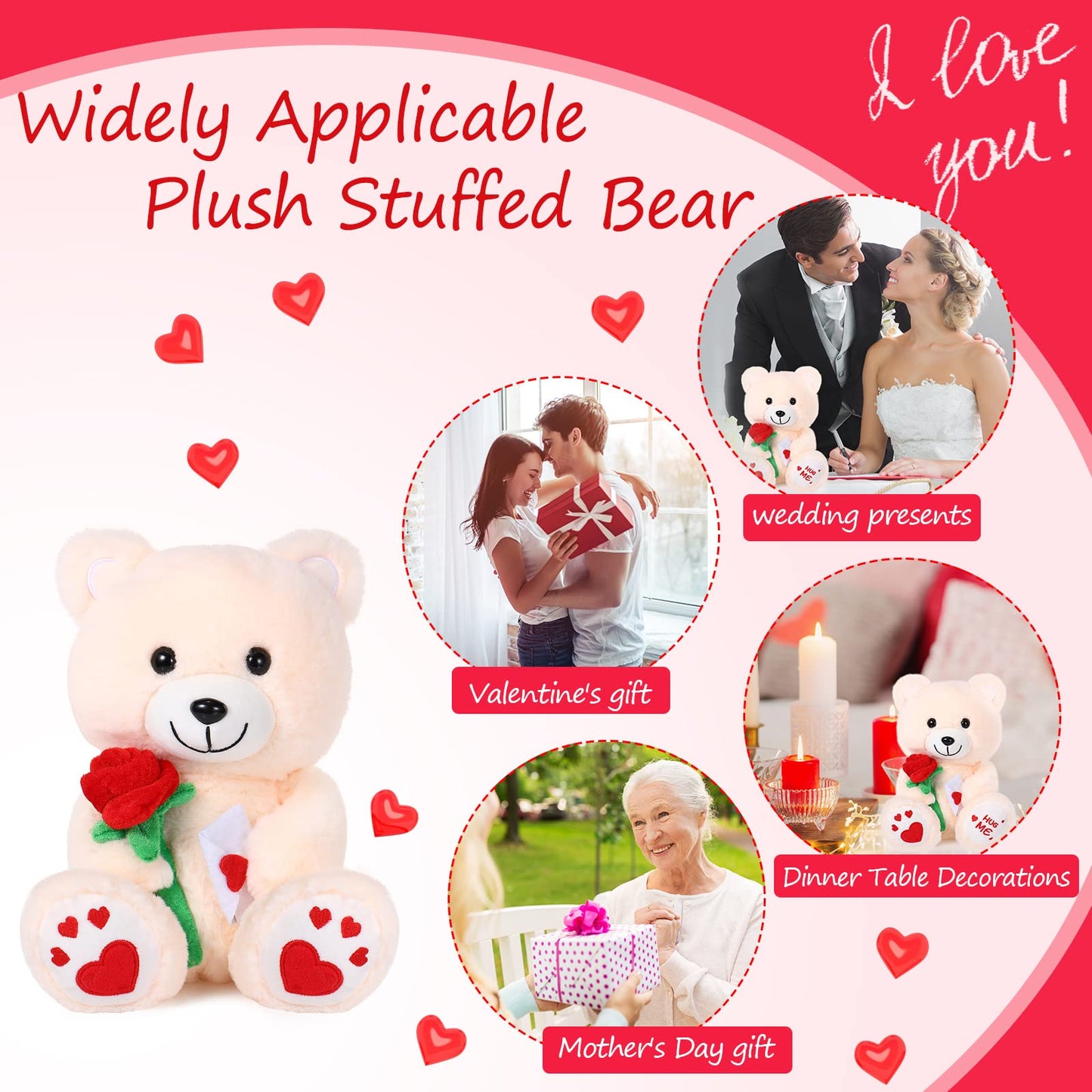 Chalyna 10 Inches Toy With Rose Plush Stuffed Animal Plush Valentine'S Day Bear Toy Plush Puppy Dog With Heart Rose For Girlfrie