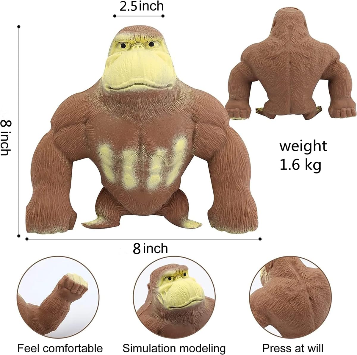 Yjhwlf Stretchy Glue-Sand Filled Rubber Gorilla, Latex Gorilla Soft Decompression Doll Toy,Squishy Monkey Toy, Animal High-Elast