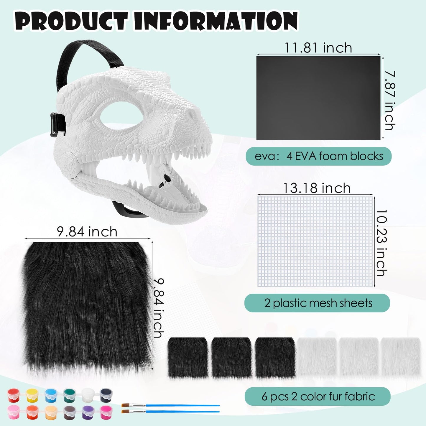 Seenelling DIY Dino Mask Kit - 13 Pcs Hard Plastic Animal Costumes, Black & White, 7.87 x 8.66 x 6.69 inches