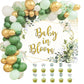 Sage Green Baby Shower Decorations For Boy Girl Sage Green Balloon Garland Kit,Baby In Bloom Backdrop Banner,Eucalyptus Cake Toppers,Greenery Olive Boho Rustic Gender Reveal Neutral Welcome Baby Party