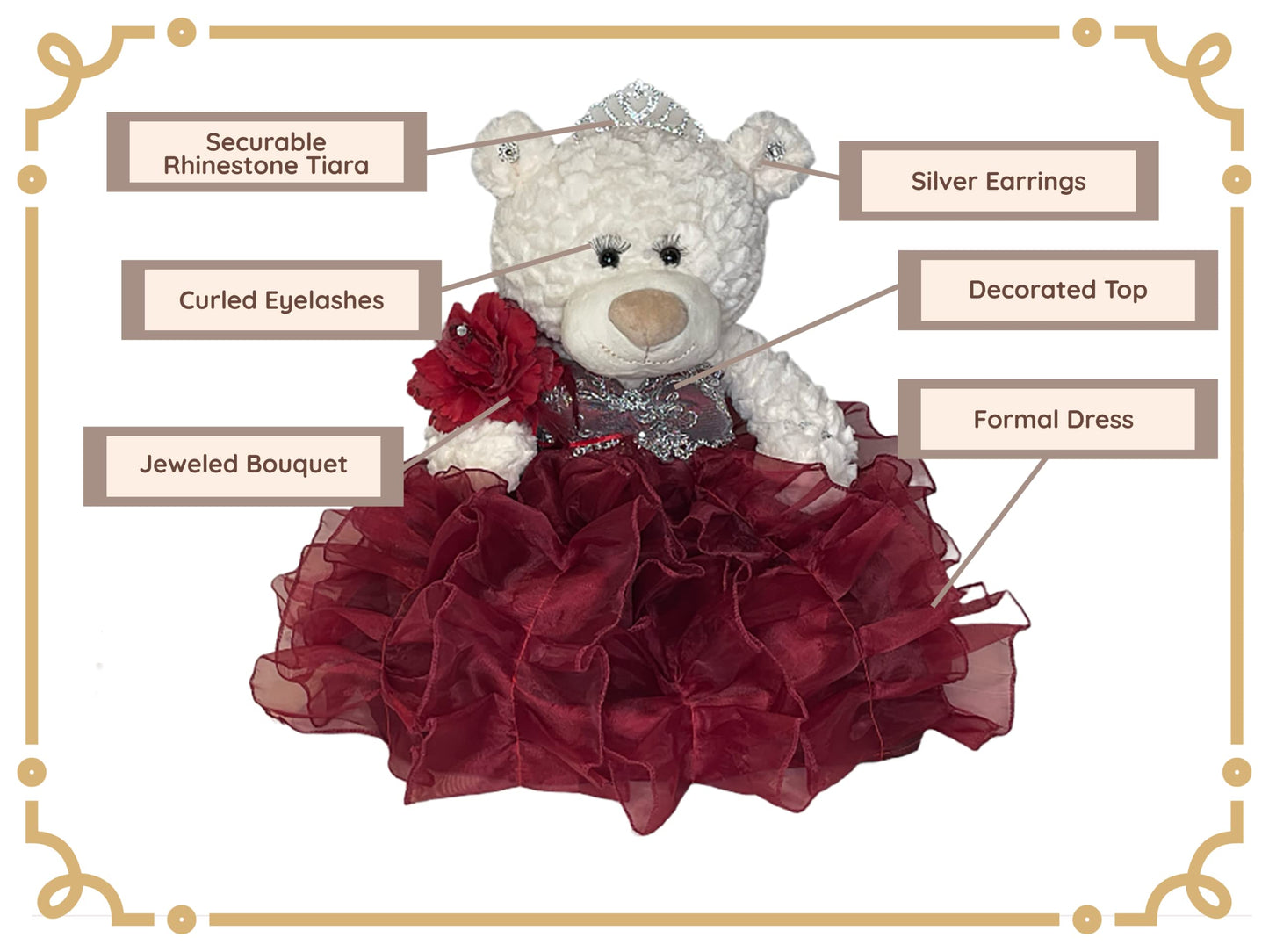 Kinnex Collections Since 1997 20'' Quince Anos Quinceanera Last Doll Teddy Bear With Dress (Centerpiece) ~ Arc16831-7R (Burgundy