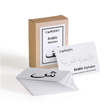 CARDDIA Arabic Alphabet Flashcards - Standard Poker Size, Black & White, Includes Consonants, Vowels, Diacritics, & Numerals for Beginners