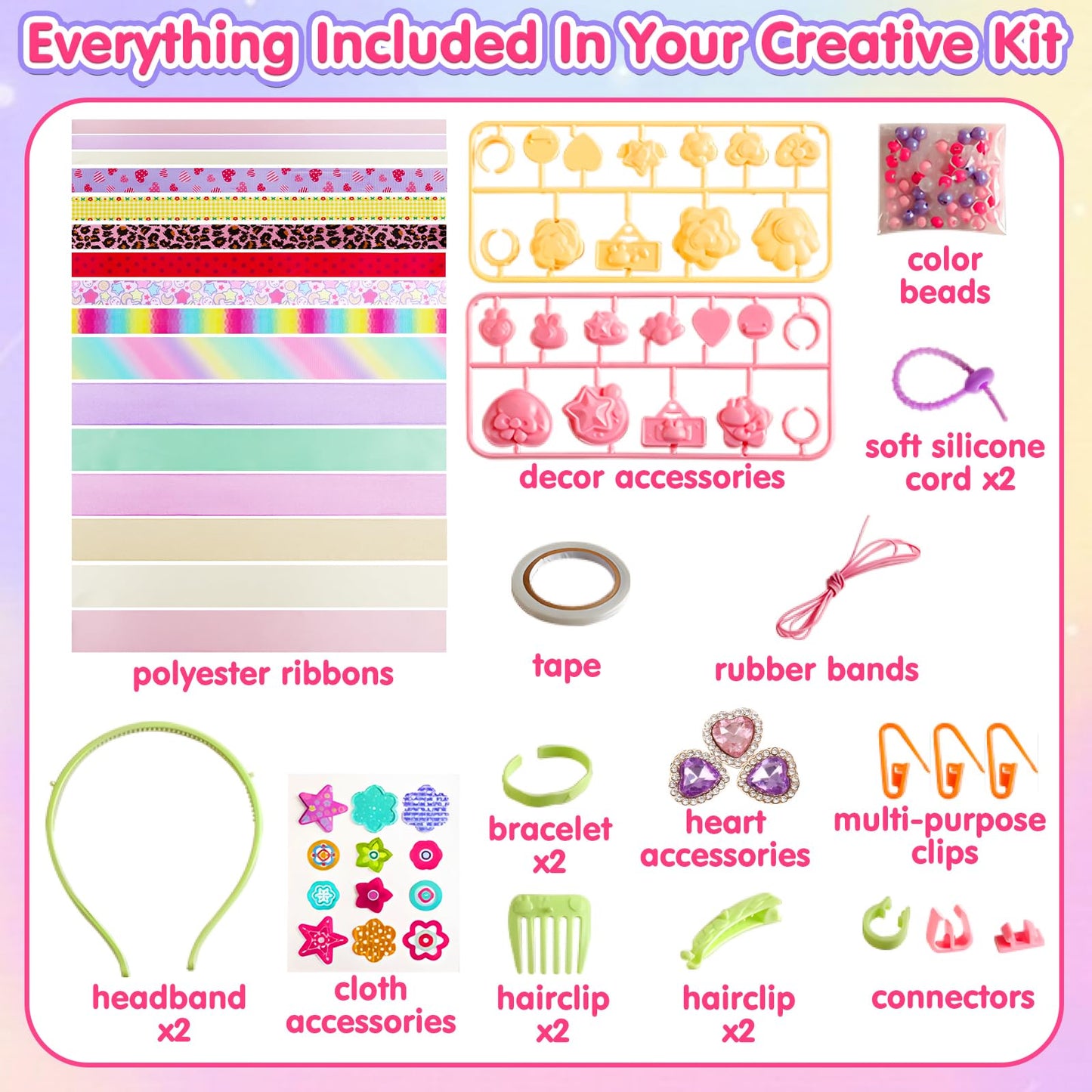 Qirptey DIY Bow Maker Kit for Girls 6-12, Pink Headband & Jewelry Making, Arts and Crafts Toys