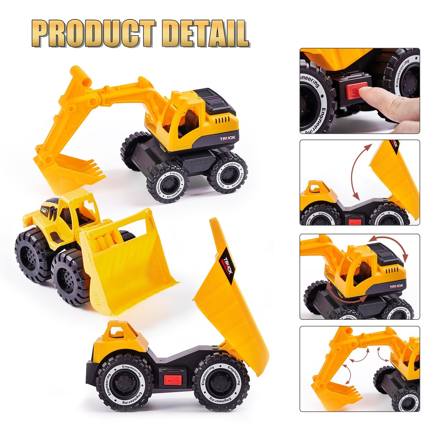 Zhfuys 4-In-1 Construction Carrier Truck Toys For Kids, Semi Toy Car Kids Toy With Excavator And Dump Truck, Great Gift For Age