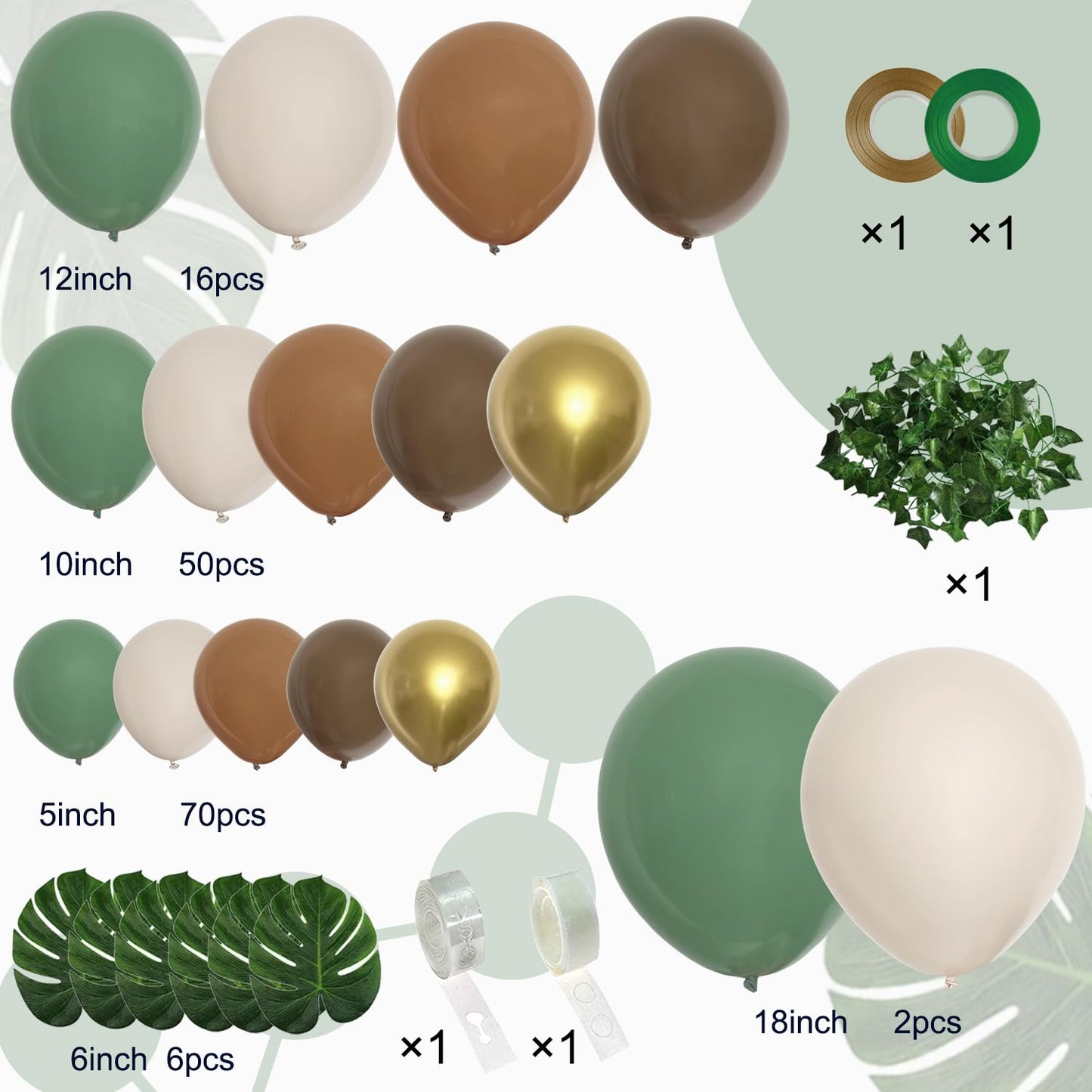 Perpaol 148Pcs Woodland Safari Jungle Wild One Balloon Garland Arch Kit Sage Green And Brown Sand White Balloons With Palm Leave