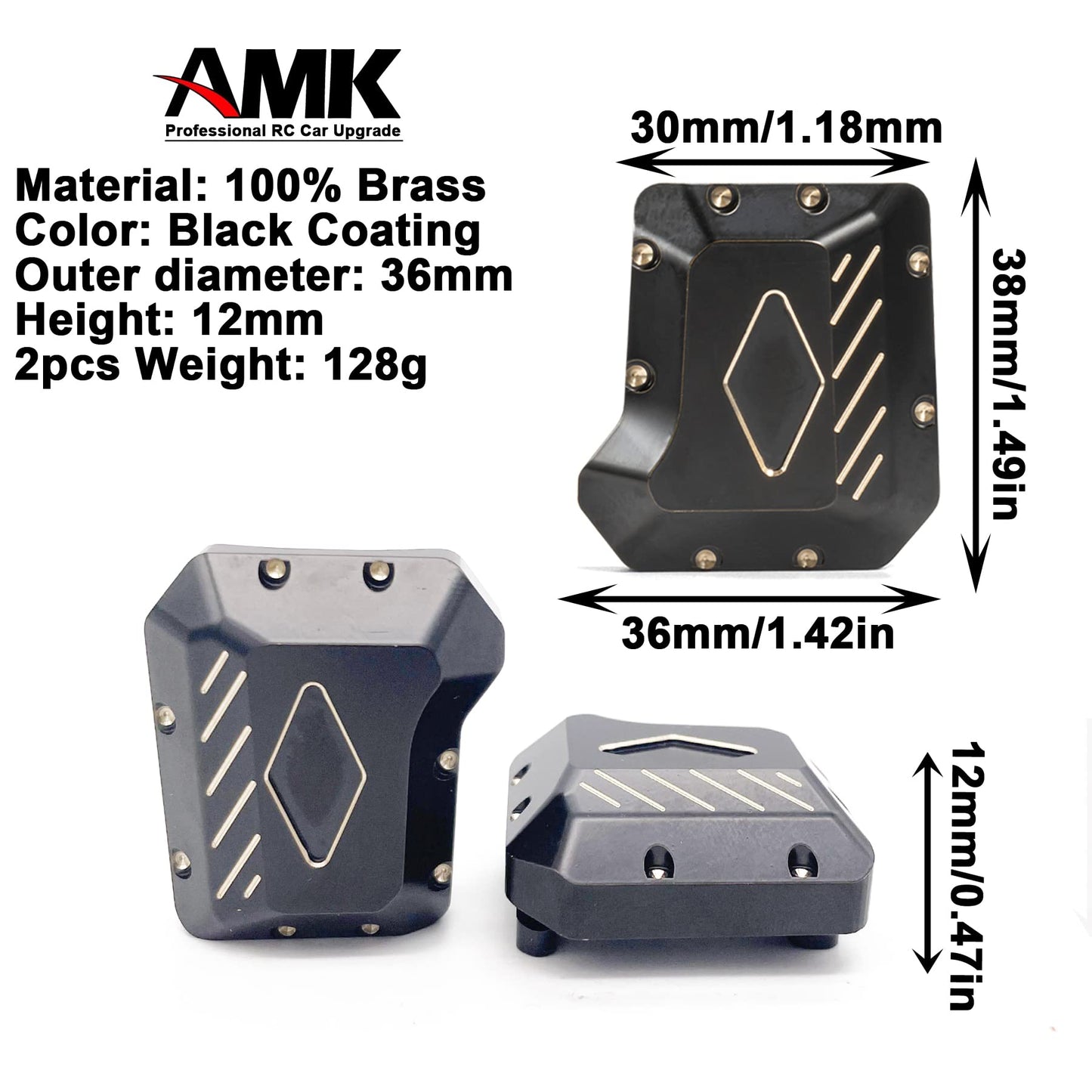 AMK TRX4 Brass Diff Cover 2PCS Front and Rear Axle Diff Cover TRX4 Portal Axle Housing for 1/10 RC Crawler TRX6 TRX4 Upgrade Par