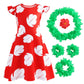 Hawaiian Little Girls Costume Dress With 4 Pcs Luau Flower Leis Accessories Set Red Flower Hair Clips Toddler Halloween Party Co
