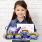 Tea Set For Little Girls Pretend Play Tin Tea Party Set Mermaid For Kids With Carrying Case (15 Pcs)