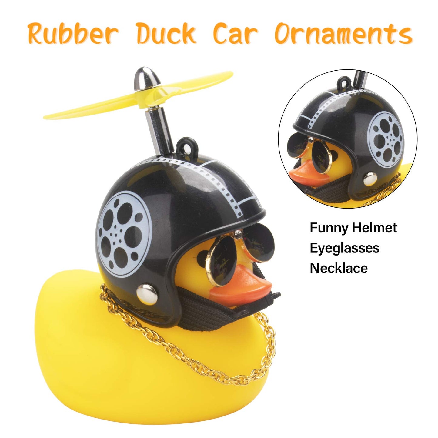 Wonuu Rubber Duck Toy Car Ornaments Yellow Duck Car Dashboard Decorations Cool Glasses Duck With Propeller Helmet (Retro Movies-Yellow)