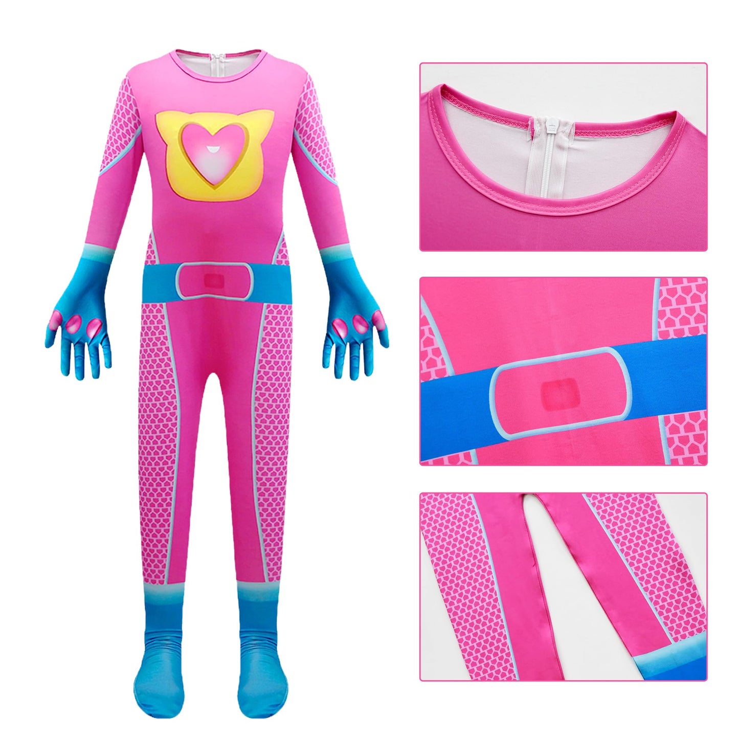 Daisyduds Superhero Costume Jumpsuits With Zipper, Accessories Set Halloween Christmas Outfits For Little Cutie(110Cm/4-5T) Rose