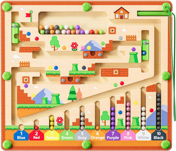zhiwuzhu Montessori Wooden Color Matching Learning Counting Puzzle Board, Magnetic Color and Number Maze for Ages 2-4,Toddler Fi