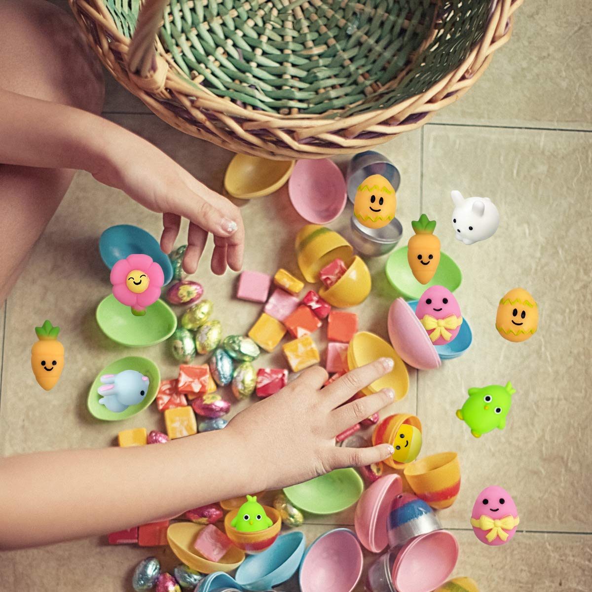 Qingqiu 24 Pcs Easter Mochi Squishy Toys Stress Relief Squishies For Kids Boys Girls Toddlers Easter Basket Stuffers Egg Fillers