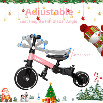XJD Toddler Bike, 6 in 1 Folding Toddler Tricycle for 1-4 Year Old with Push Handle, Balance Bike with Removable Pedal,Backrest,