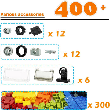 Classic Bricks Wheels And Axles Sets, Over 400Pcs Car Parts And Pieces Tires, Educational Building Kits Toys