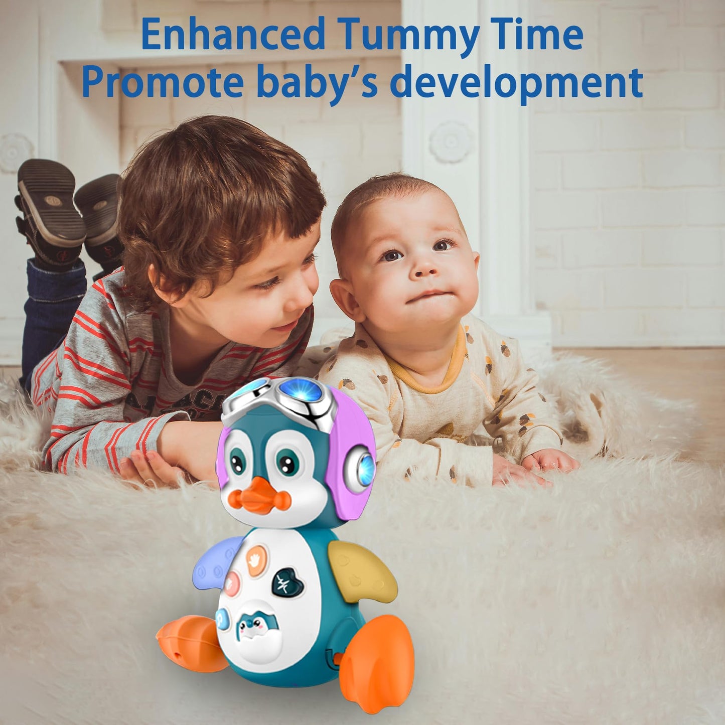 Crawling Penguin Baby Musical Toys, Baby Tummy Time Toys For Infant 0-3 0-6 6-12 12-18 Months Music Learning Crawl Interactive D