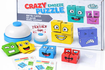 Fun4You-Face Change Emoji Blocks Game For Kids | Wooden Expression Matching Cube Puzzle With Bell & Challenge Cards | Brain Deve