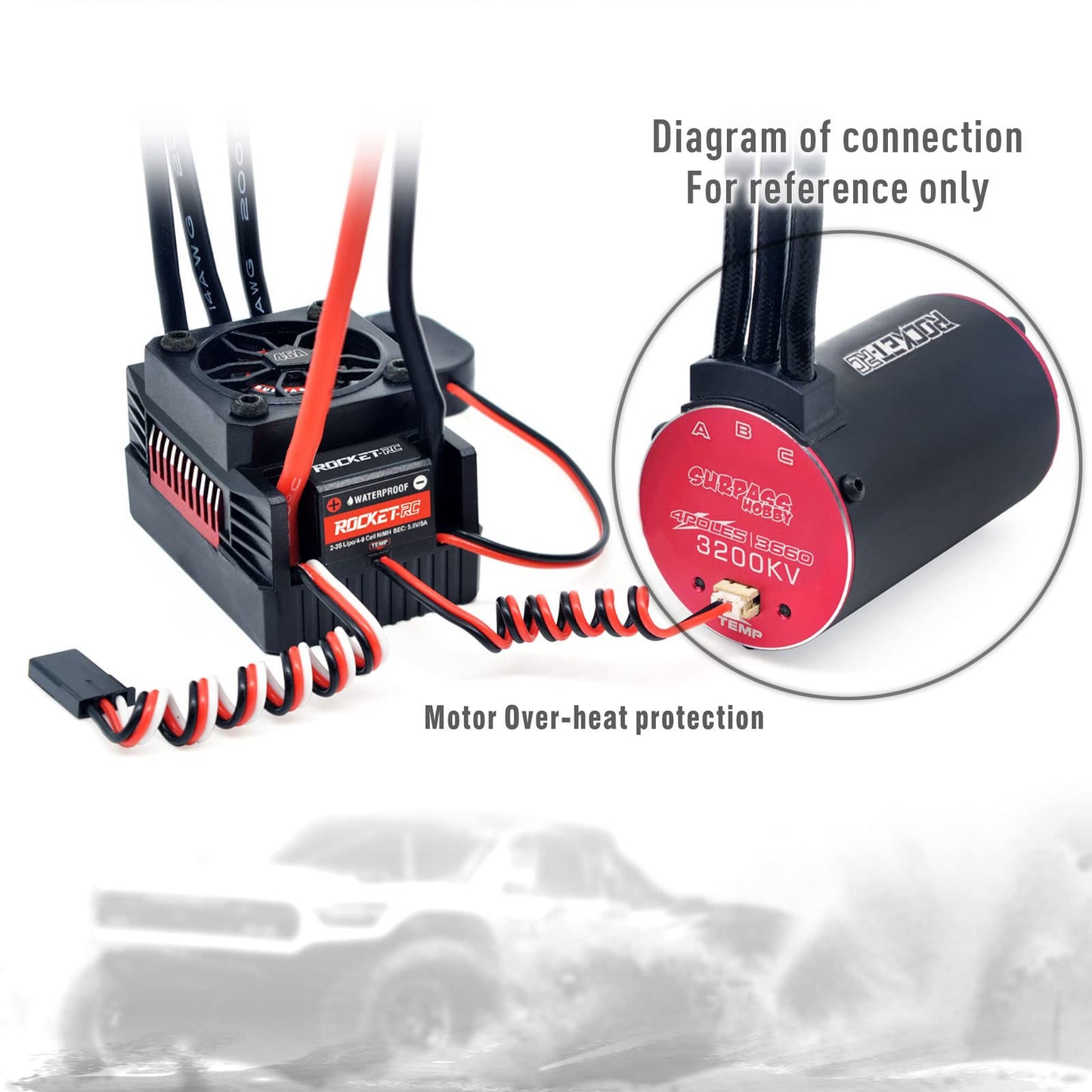 Surpass RC 3650 Brushless Motor V2 3650 3250KV 4 Pole Supersonic Motor for 1/10 RC Car Truck Black