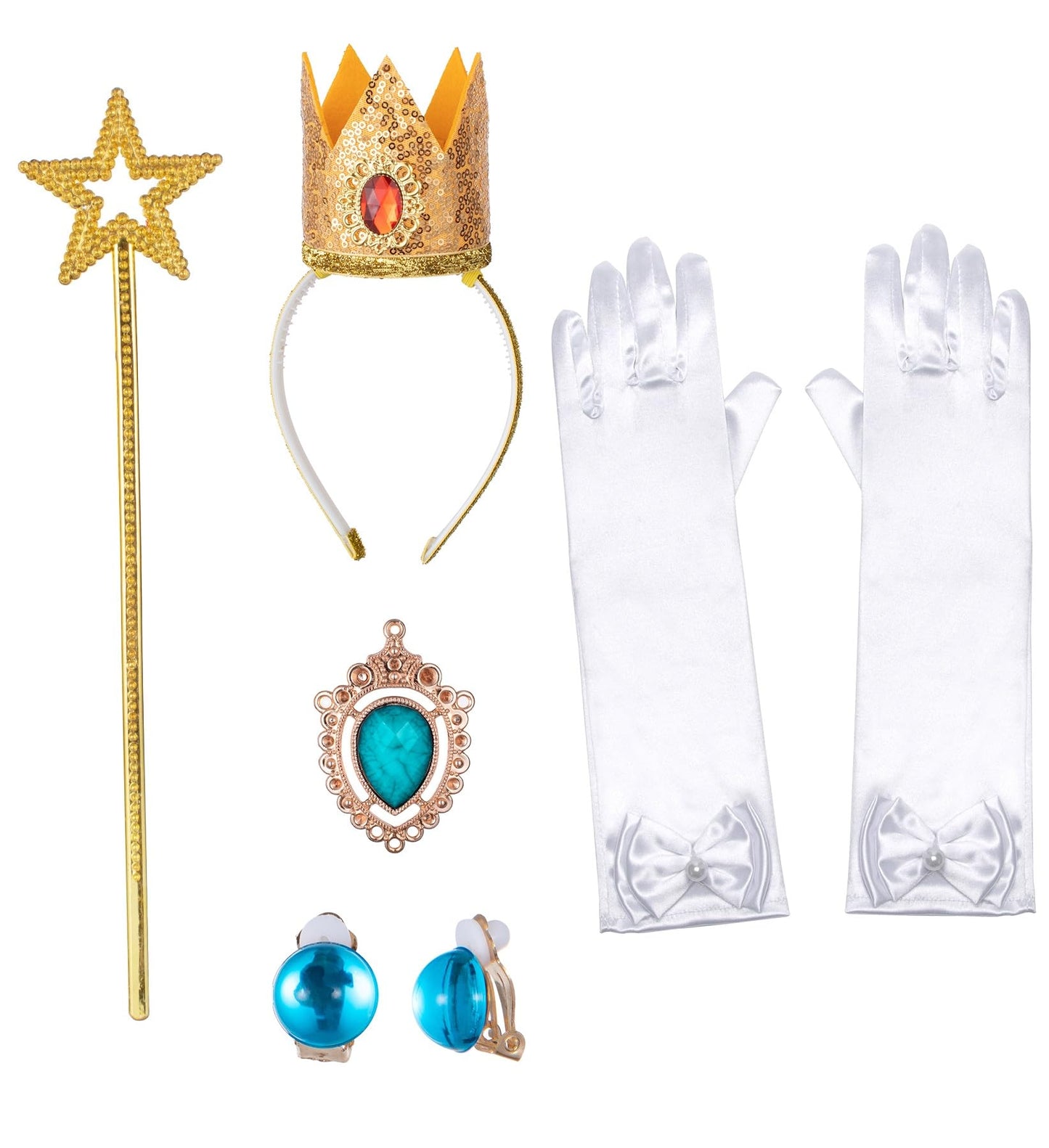 Princess Peach Costume For Little Girl'S Dress Up With Crown Gloves Wand Earrings - Princess Peach Dress For Kids 4T 5T